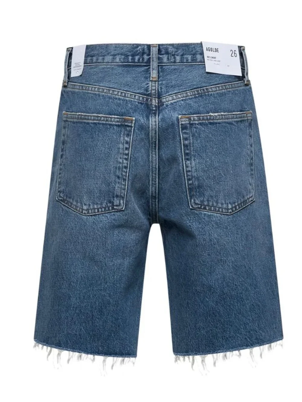 AGOLDE 90's Raw-Cut Edge Long Denim Shorts Size 25 Ruin Blue Bermuda